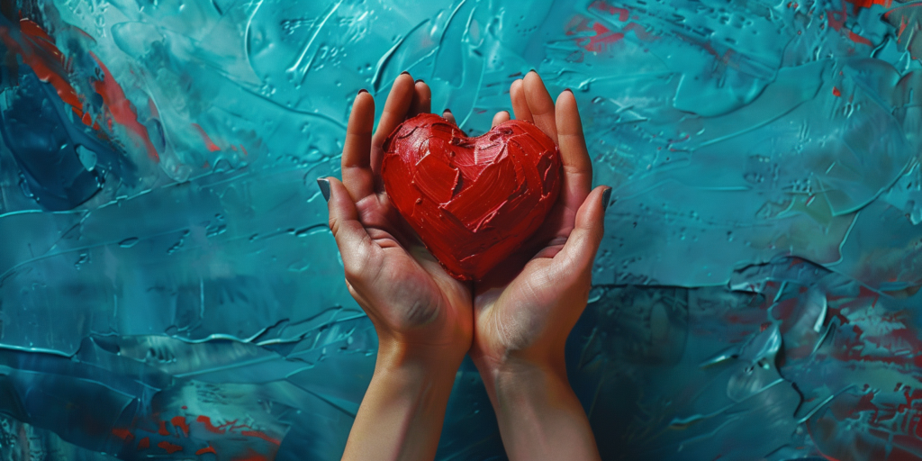 Un coeur dans une main représentant l'amour de soi pour développer sa confiance en soi.