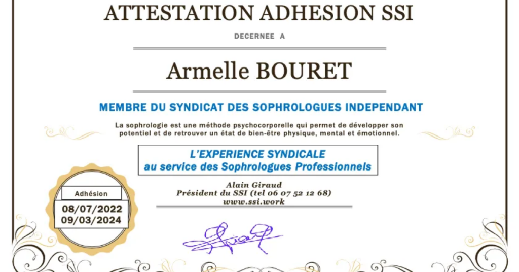 Diplome, Attestation adhésion SSI