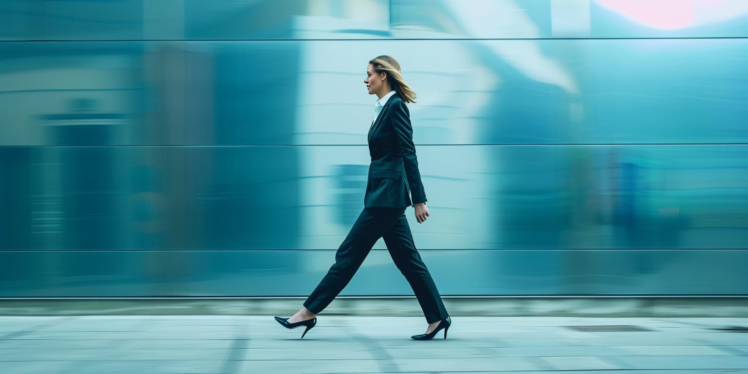 Une femme affirmant sa confiance en soi en marchant d'un pas déterminé