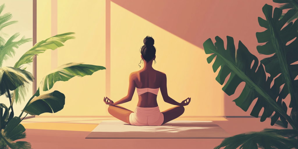 Illustration d'une femme en position de yoga pratiquant la méditation. 